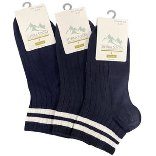 Buy navy-3-pairs Women's Rayon Quarter Hi Performance Socks Striped Ankle and Sporty