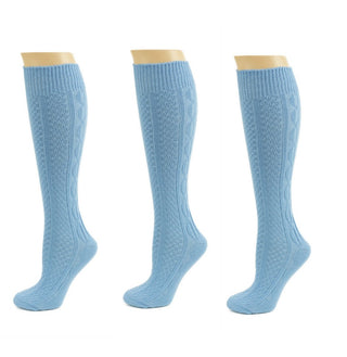 Buy carolina-blue Classic Cable Knit Acrylic Knee High Socks 3 Pair Packs