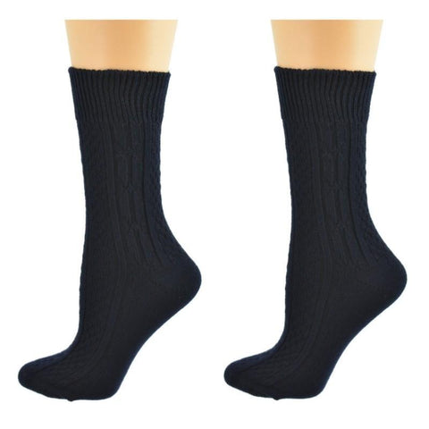 Classic Cable Knit Acrylic Crew Socks 2 pair pack Women