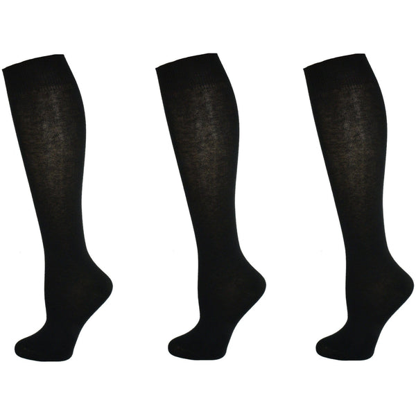 Classic Flat Knit Combed Cotton Knee High Socks 3 pair pack Women