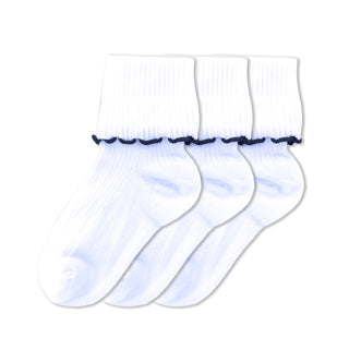 Buy 3-pack-navy Turn Cuff Lettuce Edge Combed Cotton Seamless Toe School Uniform Socks